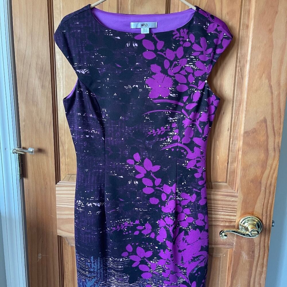 Wisp Purple Floral‎ Print Sleeveless Dress - Party Cocktail Career EUC